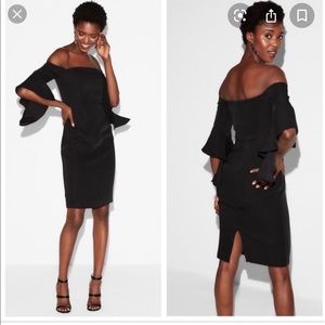 fitted drape sleeve midi dress express size XS